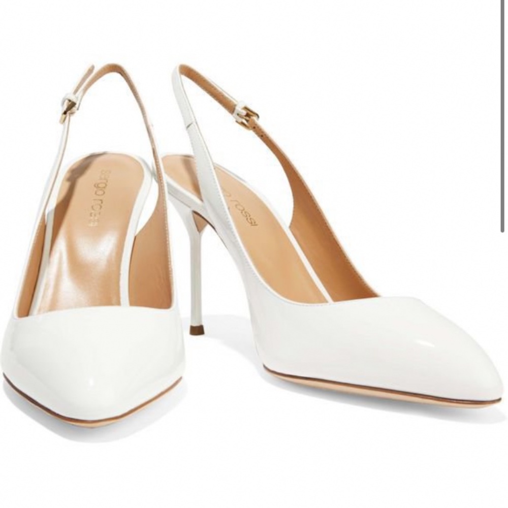 Wedding Sergio Rossi beautiful white leather sling back pump heels 6.5